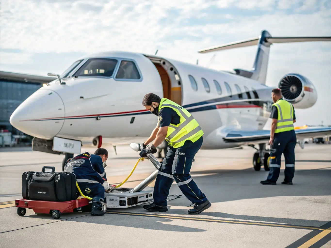 A detailed image of Rise Beyond personnel adhering to global SOPs during ground handling operations, highlighting their commitment to safety and efficiency.